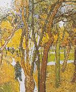 Vincent Van Gogh Walkers in the park with falling leaves painting